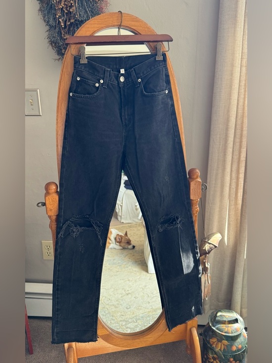 Agolde Denim - Agolde Black Slim Straight Distressed Jeans
